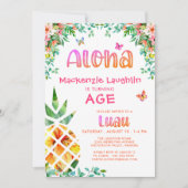 Tropische Luau Meisje Verjaardag Aloha Ananas Kaart (Voorkant)