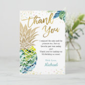 Tropische Luau Party Pineapple Beach Birthday Bedankkaart (Staand voorkant)