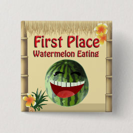 Tropische Luau Party Tiki Hut 1 Place Watermelon Vierkante Button 5,1 Cm
