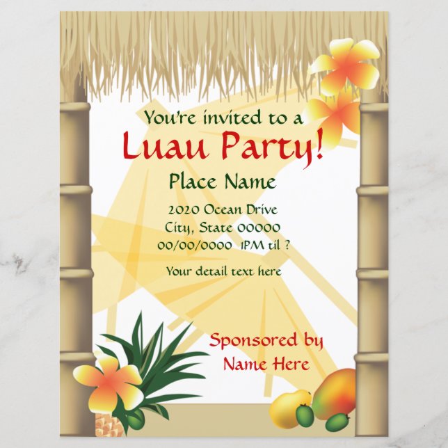Tropische Luau Party Tiki Hut Event Flyer (Voorkant)
