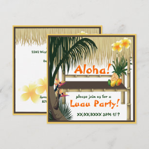 Tropische Luau Party Tiki Hut Invitation Kaart