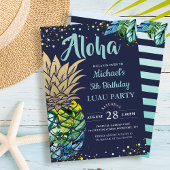 Tropische Luau Pineapple Beach Navy Blue Birthday Kaart