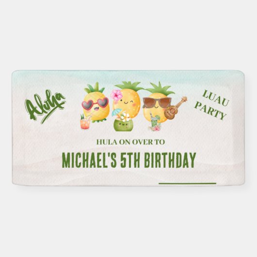 Tropische Luau Pineapple Beach Verjaardag Spandoek (Horizontaal)