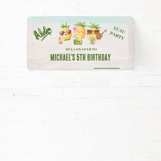Tropische Luau Pineapple Beach Verjaardag Spandoek (Insitu)
