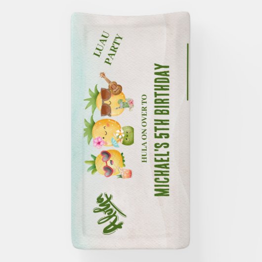 Tropische Luau Pineapple Beach Verjaardag Spandoek (Verticaal)