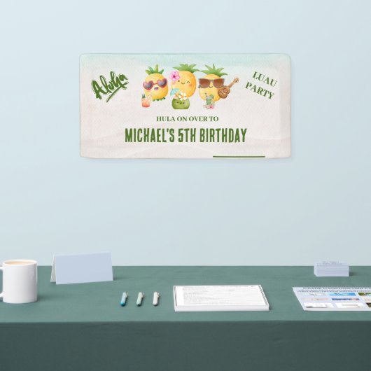 Tropische Luau Pineapple Beach Verjaardag Spandoek (Beurs)