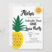 Tropische Luau Pineapple First Birthday Party Kaart (Voorkant)