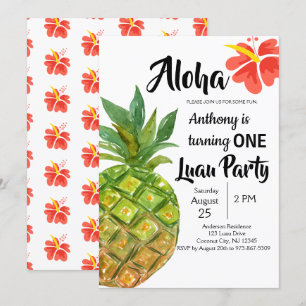 Tropische Luau Pineapple First Birthday Party Kaart