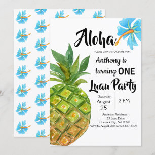 Tropische Luau Pineapple First Birthday Party Kaart