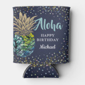 Tropische Luau Pineapple Navy Blue Beach Party Blikjeskoeler (Voorkant)