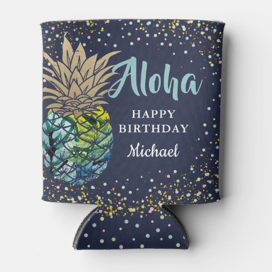 Tropische Luau Pineapple Navy Blue Beach Party Blikjeskoeler (Voorkant)