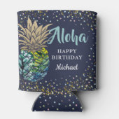 Tropische Luau Pineapple Navy Blue Beach Party Blikjeskoeler (Achterkant)