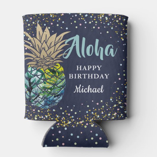 Tropische Luau Pineapple Navy Blue Beach Party Blikjeskoeler (Achterkant)