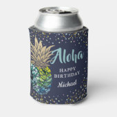 Tropische Luau Pineapple Navy Blue Beach Party Blikjeskoeler (Blikje Achterkant)