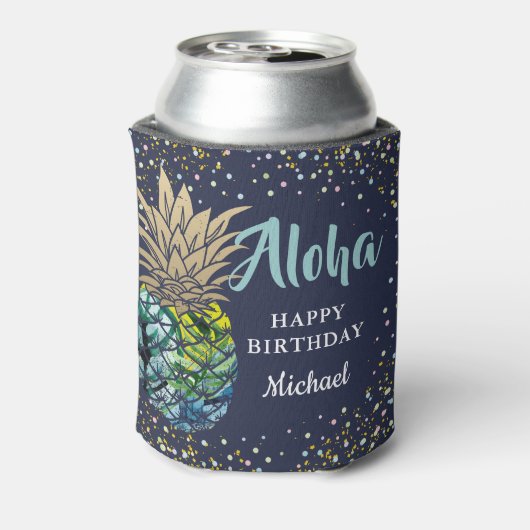 Tropische Luau Pineapple Navy Blue Beach Party Blikjeskoeler (Blikje Achterkant)