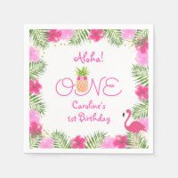 Tropische Luau Pink Floral Girl 1 eerste verjaarda