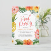 Tropische Luau Pool Party Verjaardag Kaart (Staand voorkant)