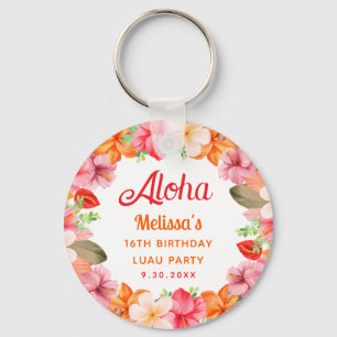 Tropische Luau Roze Bloemige Verjaardag Sleutelhanger