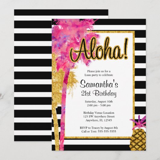 Tropische Luau Stripes 21e verjaardag Kaart (Voorkant / Achterkant)