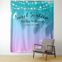 Tropische Luau Teal Roze Sweet 16 Verjaardag Backd