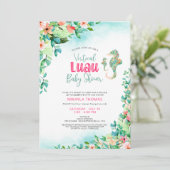 Tropische Luau Virtual Baby shower zeepaardjes Kaart (Staand voorkant)