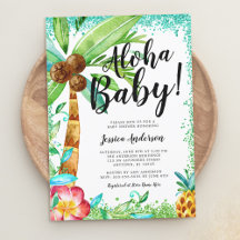 Tropische Luau Waterverf Faux Glitter Baby shower