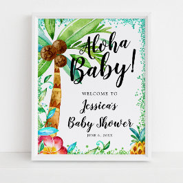 Tropische Luau Waterverf Faux Glitter Baby shower Poster