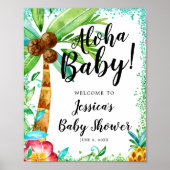 Tropische Luau Waterverf Faux Glitter Baby shower Poster (Voorkant)