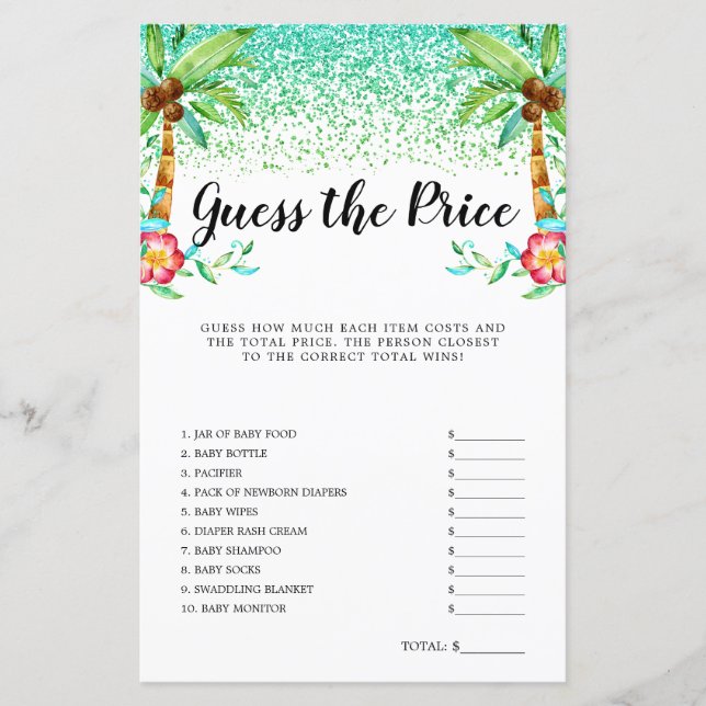 Tropische Luau-Waterverf raadt het prijsspel (Voorkant)