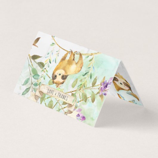 Tropische luiaard | Baby shower Dank u Visitekaartje (Voorkant)