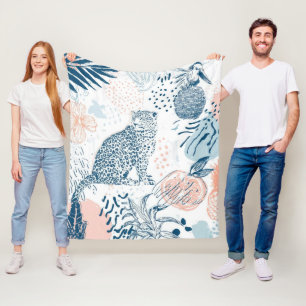 Tropische Luipaard Blau Perzik Abstract Fleece Deken