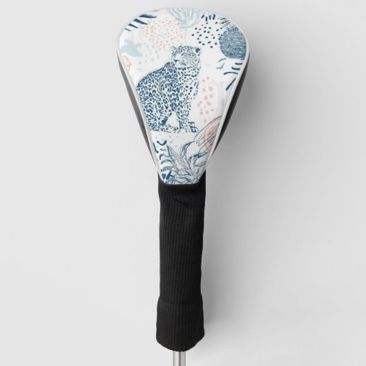 Tropische Luipaard Blau Perzik Abstract Golfheadcover (Voorkant)
