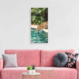 Tropische Luipaard Drinkende Canvas Print – Jungle