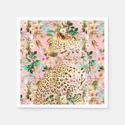 Tropische luipaardprint bloem hawaïaans  servet (Voorkant)