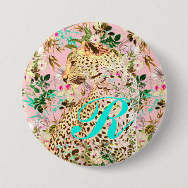 Tropische luipaardprint bloemendekoration Hawaiiaa Ronde Button 7,6 Cm