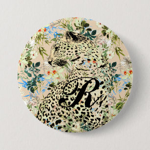 Tropische luipaardprint bloemige Hawaïaanse Ronde Button 7,6 Cm