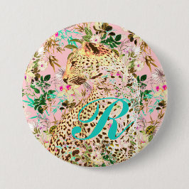 Tropische luipaardprint bloemrijke Hawaï Ronde Button 7,6 Cm