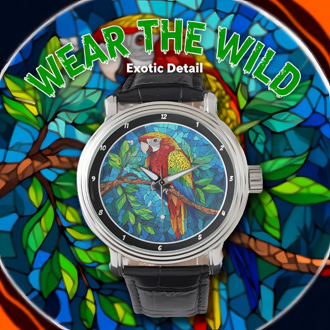 Tropische luister" - Gebrandschilderde Ara Horloge (Creator heeft geüpload)