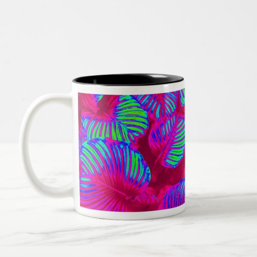 Tropische Lush Magenta Leaves Tweekleurige Koffiemok (Links)