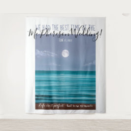 Tropische maanverlichte strand fotocabine achtergr wandkleed