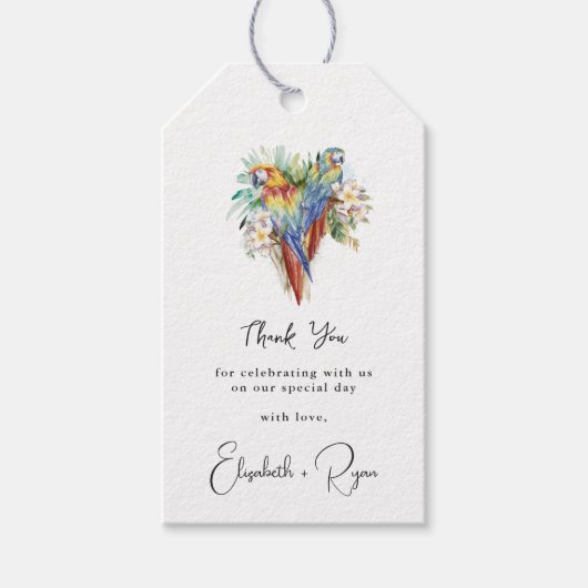 Tropische Macaw bruiloft Dank u Cadeaulabel (Voorkant)