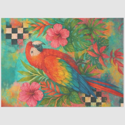 Tropische Macaw Decoupage Papier – Scarlet Parrot (Voorkant)
