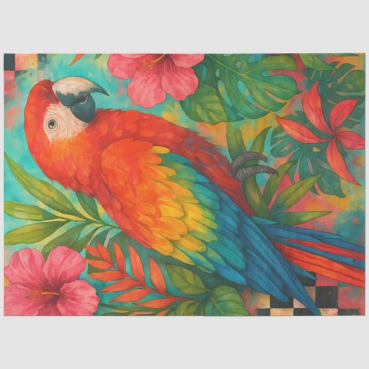 Tropische Macaw Decoupage Papier – Scarlet Parrot (Voorkant)