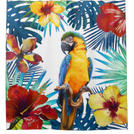 Tropische Macaw Papegaai Geel Blauwgroen Rood Bloe Douchegordijn