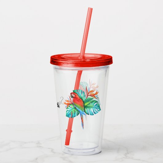 Tropische Macaw Parrot gepersonaliseerd Acryl Drinkbeker (Achterkant)