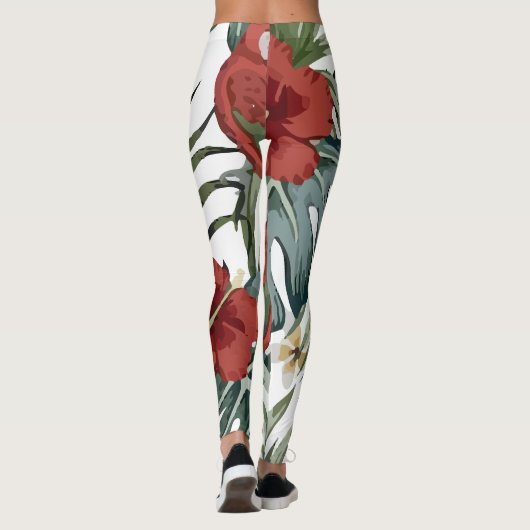 Tropische  Macaw Parrot Hibiscus Leggings (Achterkant)