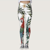 Tropische  Macaw Parrot Hibiscus Leggings (Voorkant)