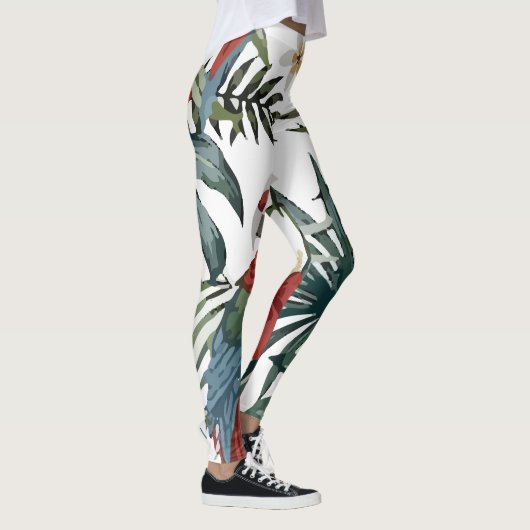 Tropische  Macaw Parrot Hibiscus Leggings (Rechts)
