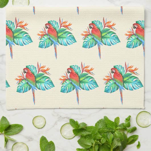 Tropische Macaw Parrot Tan keukenhanddoek (Gevouwen)