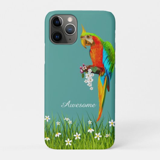 Tropische Macaw & White Flowers op Blauwgroen Case-Mate iPhone Case (Achterkant)